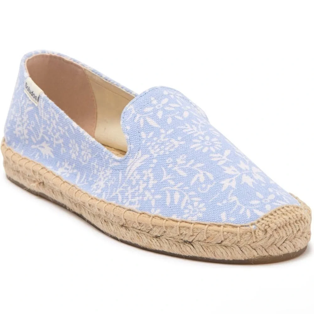 NWOT/NWOB Soludos Blue Bonnet Espadrilles Slip On Floral Flats Shoes Size 10